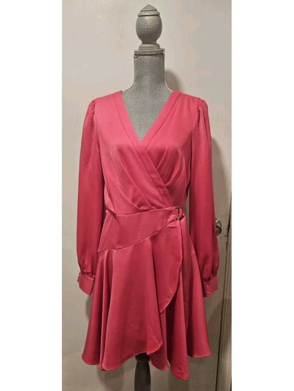 BCBGeneration Size 10 Pink Beetroot Satin Wrap Mini Dress BCBG